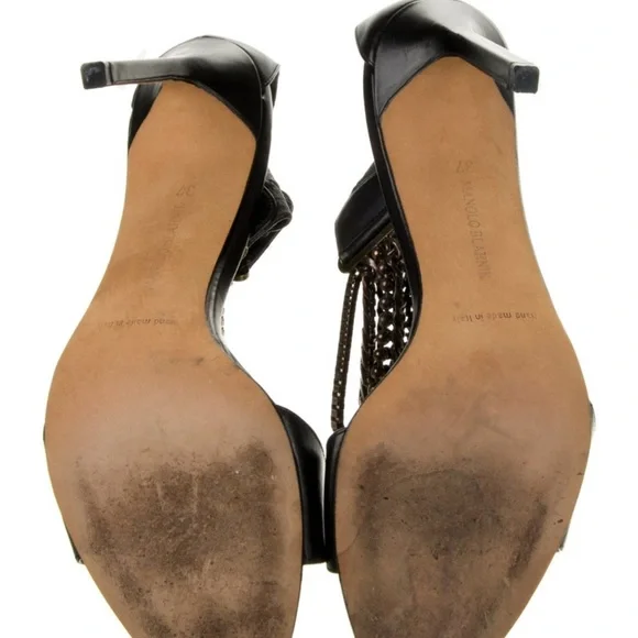 Manolo Blahnik Black and Gold Chain Stiletto Heels - Picture 5 of 5